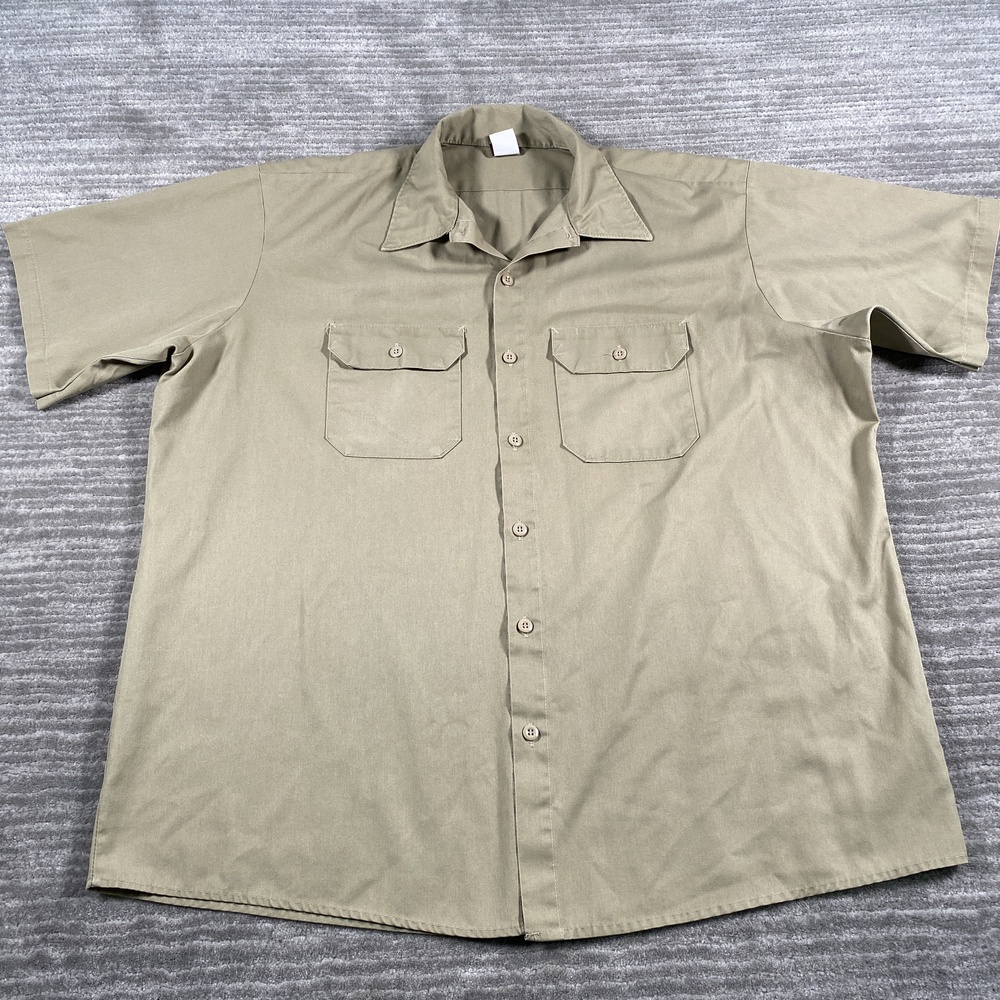 Vintage Big Ben Shirt Mens XL Beige Twill Workwear Short Sleeve Button Up USA